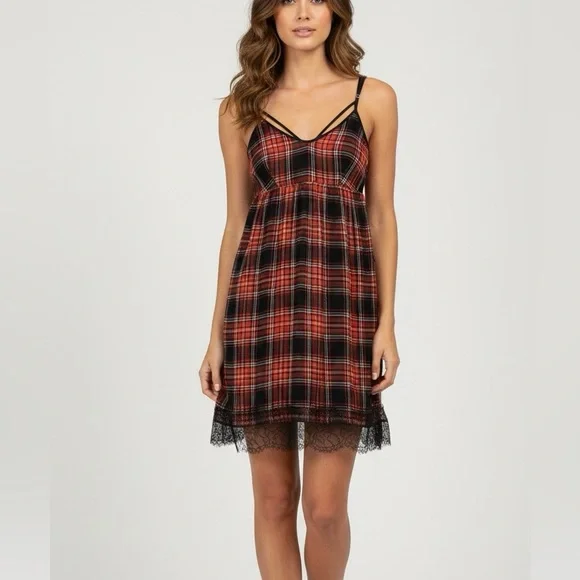 Women’s BCBG Black And Red Plaid Slip Dress Size 2 NWT - Picture 1 of 10